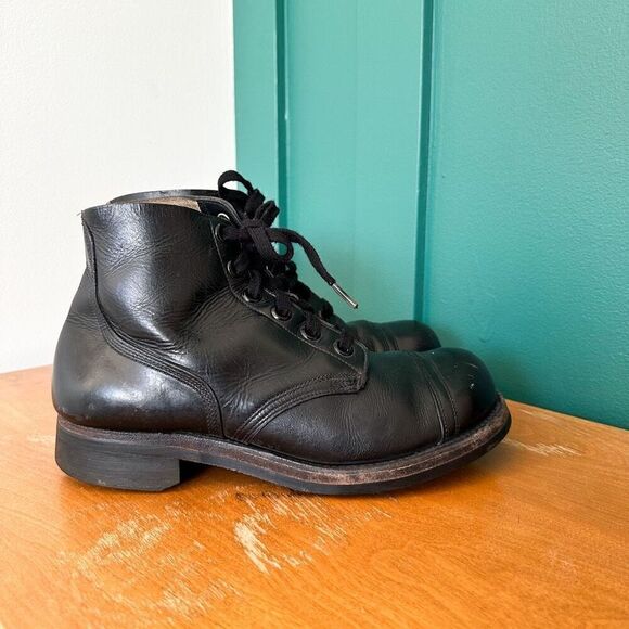 BF Goodrich Vintage Men’s Black Leather Cap Toe Combat Military Boot